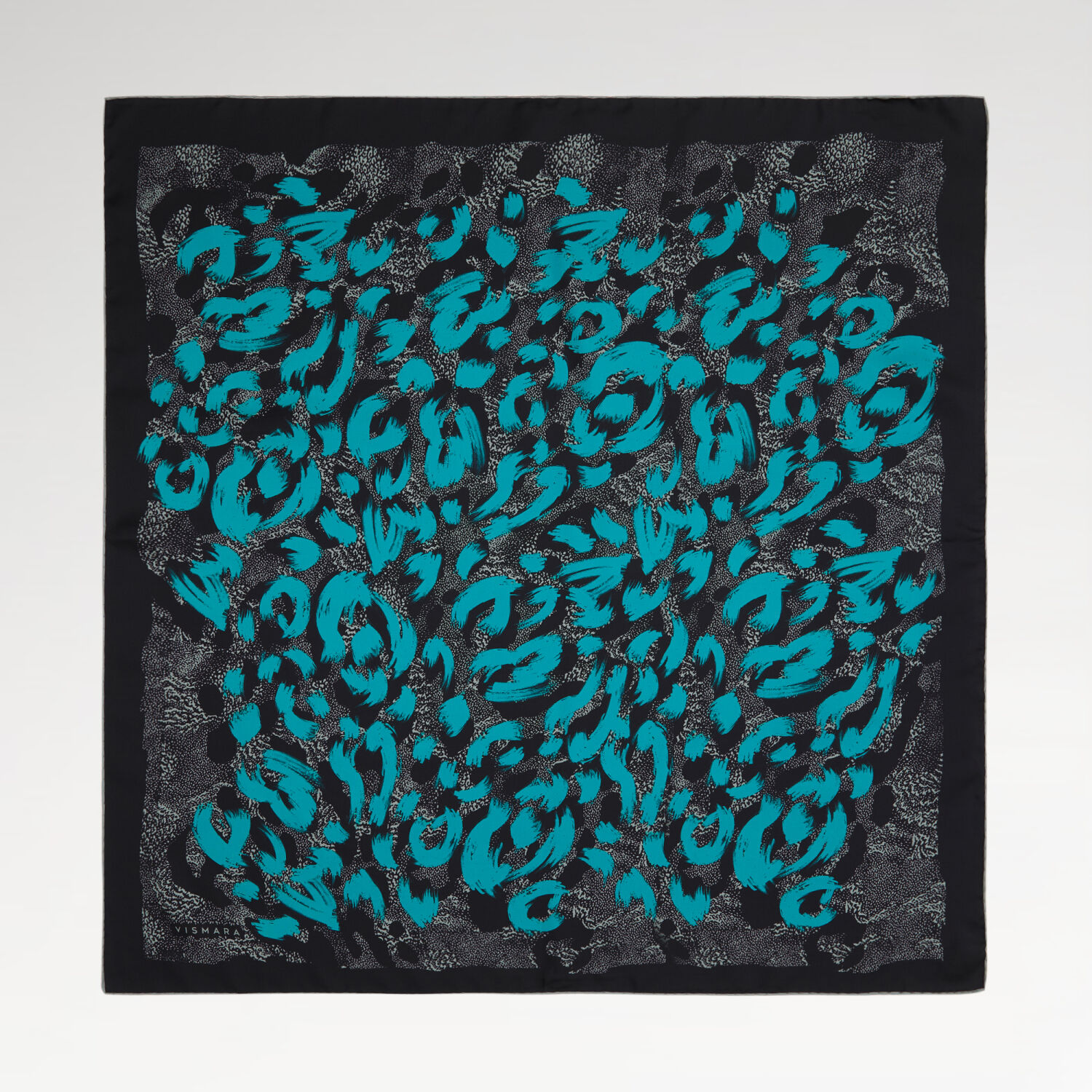 Turquoise Leopard Print Twill Silk Square Scarf - 1