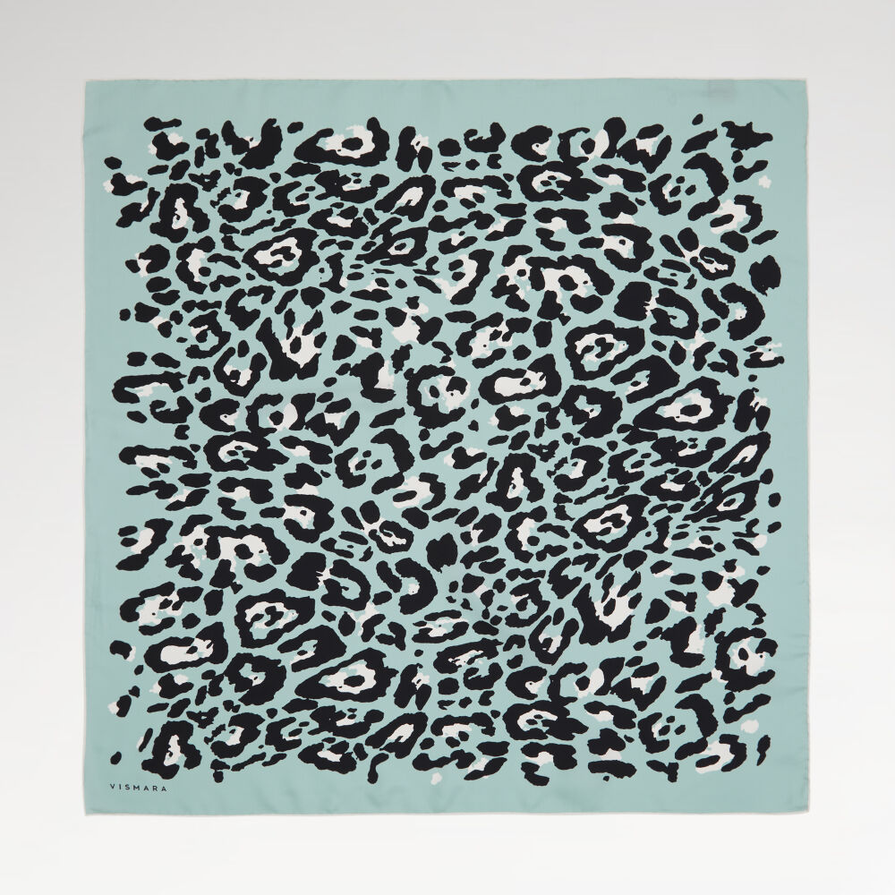 Turquoise Modern Leopard Print Twill Silk Square Scarf