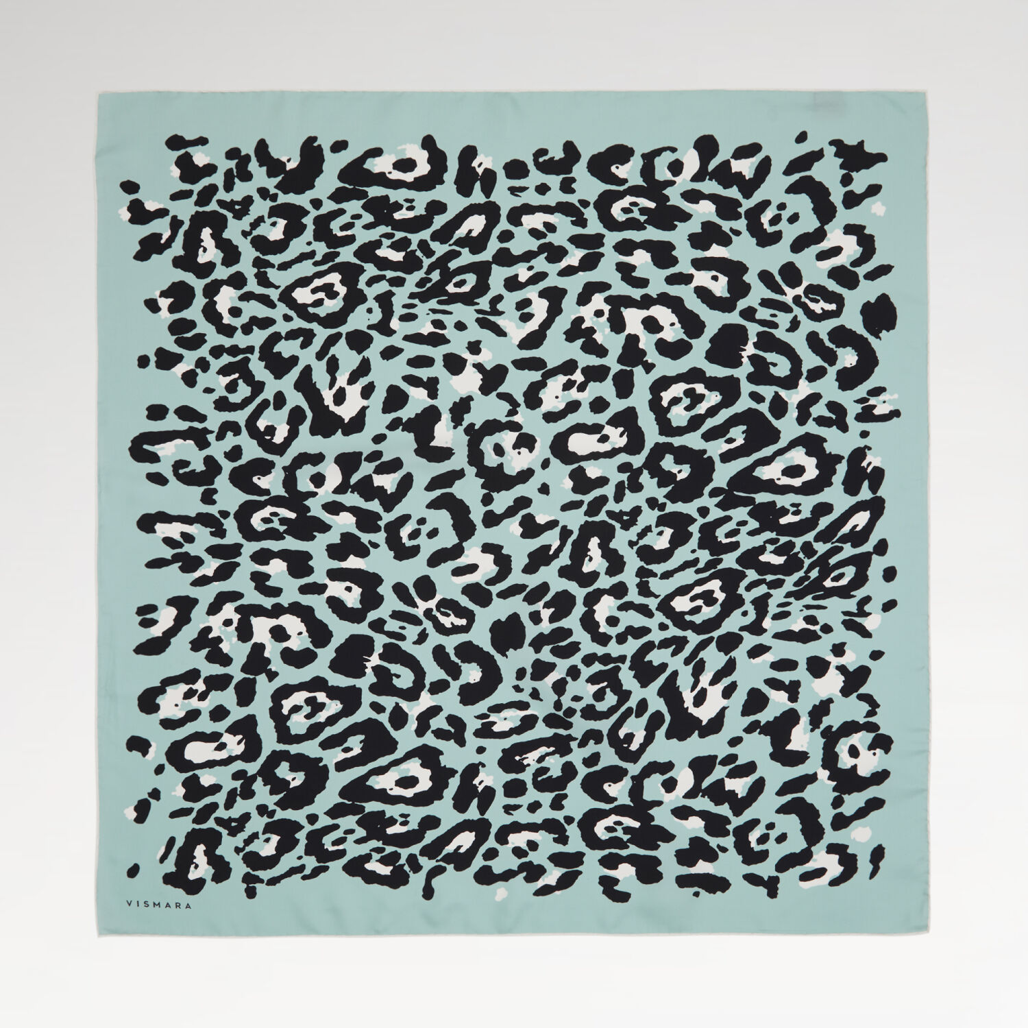 Turquoise Modern Leopard Print Twill Silk Square Scarf - 1