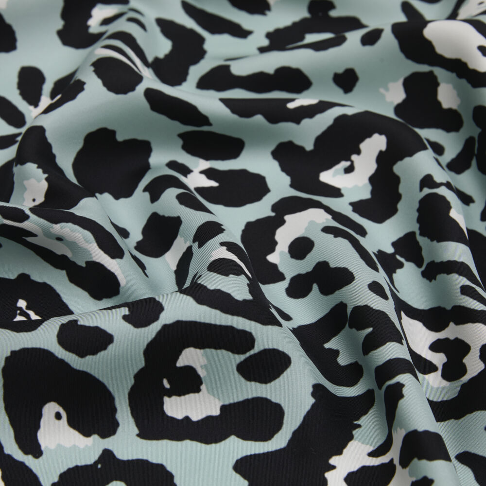 Turquoise Modern Leopard Print Twill Silk Square Scarf - Vismara