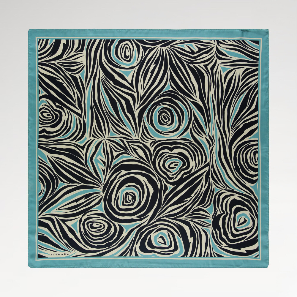 Turquoise Monobloom Pattern Twill Silk Square Scarf