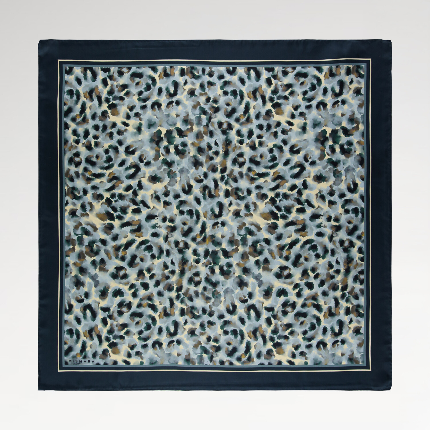 Turquoise Natural Cloudy Leopard Pattern Twill Silk Square Scarf - 1