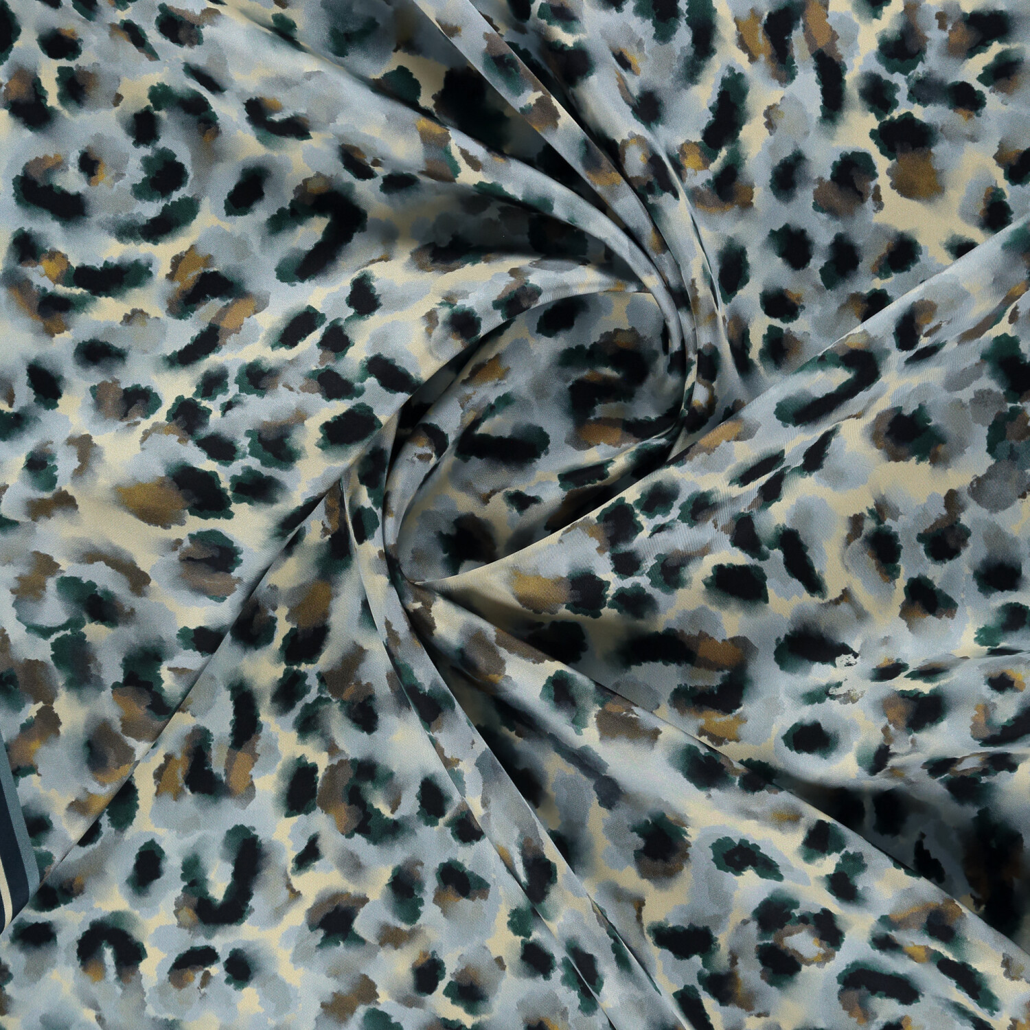 Turquoise Natural Cloudy Leopard Pattern Twill Silk Square Scarf - 2