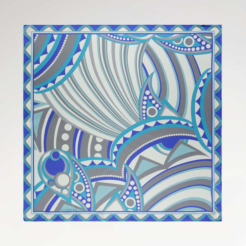 Turquoise Optical Art Pattern Twill Silk Square Scarf