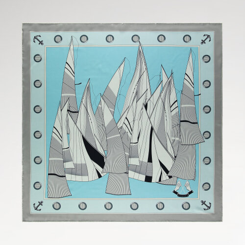 Turquoise Sail Patterned Silk Square Scarf