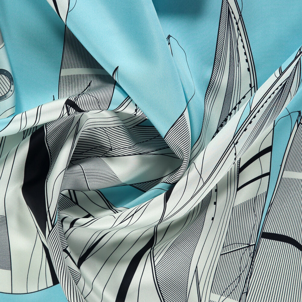 Turquoise Sail Patterned Silk Square Scarf - 2