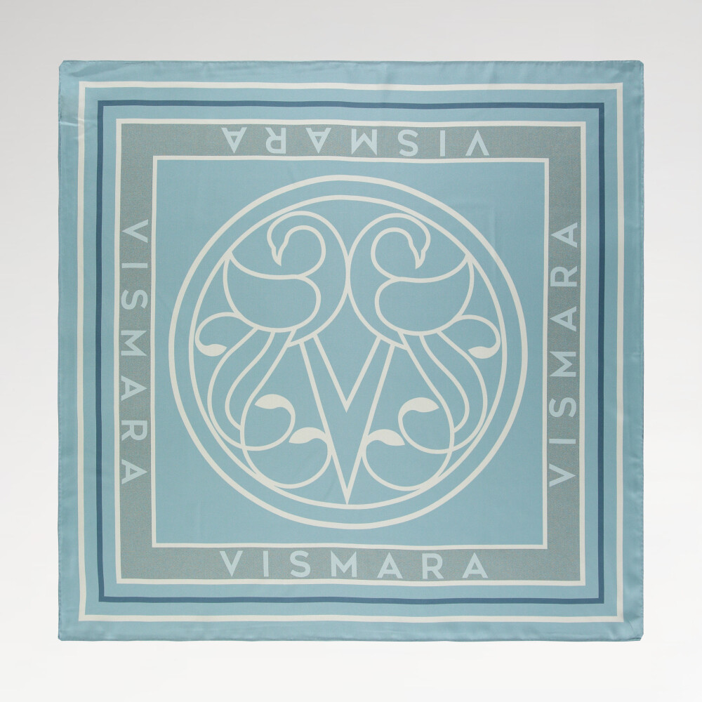 Turquoise Vismara Swan Pattern Twill Silk Square Scarf