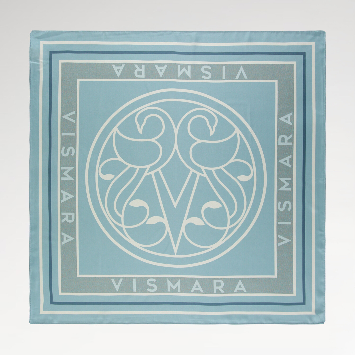 Turquoise Vismara Swan Pattern Twill Silk Square Scarf - 1
