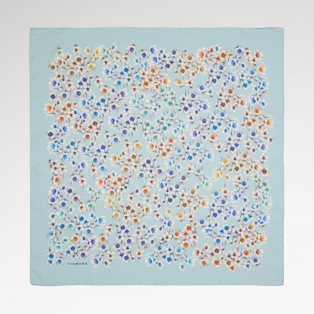 Turquoise Watercolour Floral Pattern Twill Silk Square Scarf