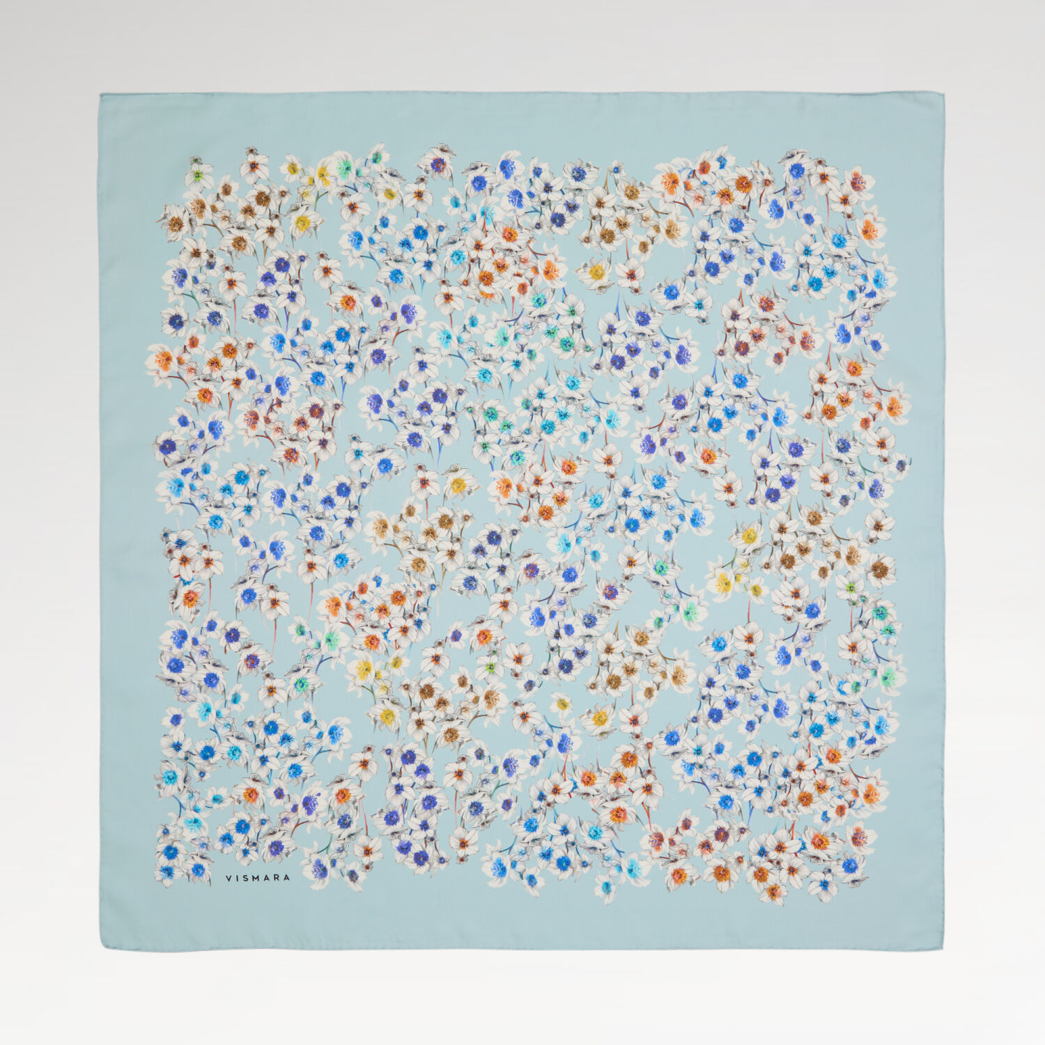 Turquoise Watercolour Floral Pattern Twill Silk Square Scarf - 1