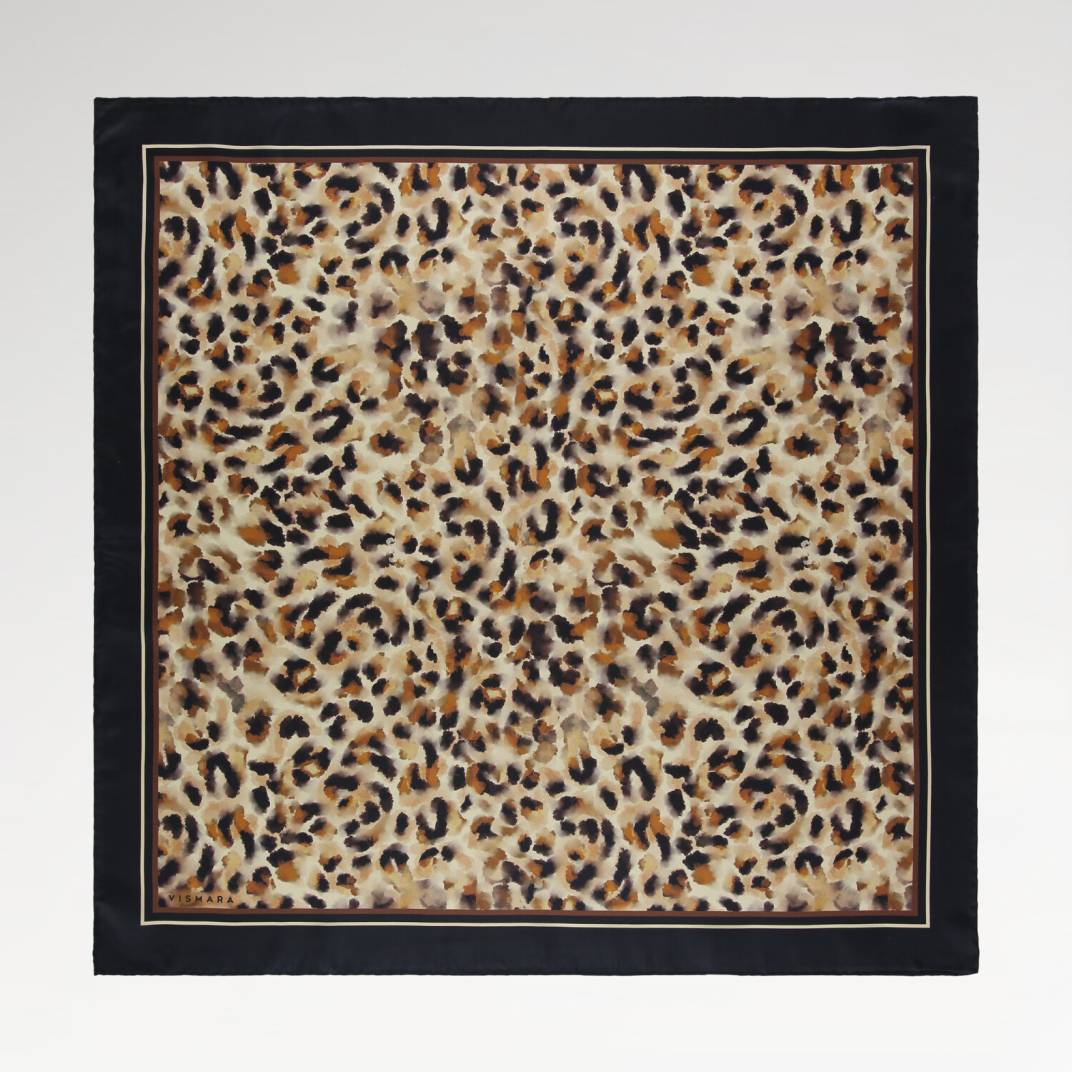 Turuncu Doğal Bulutsu Leopar Desen Twill İpek Eşarp - 1