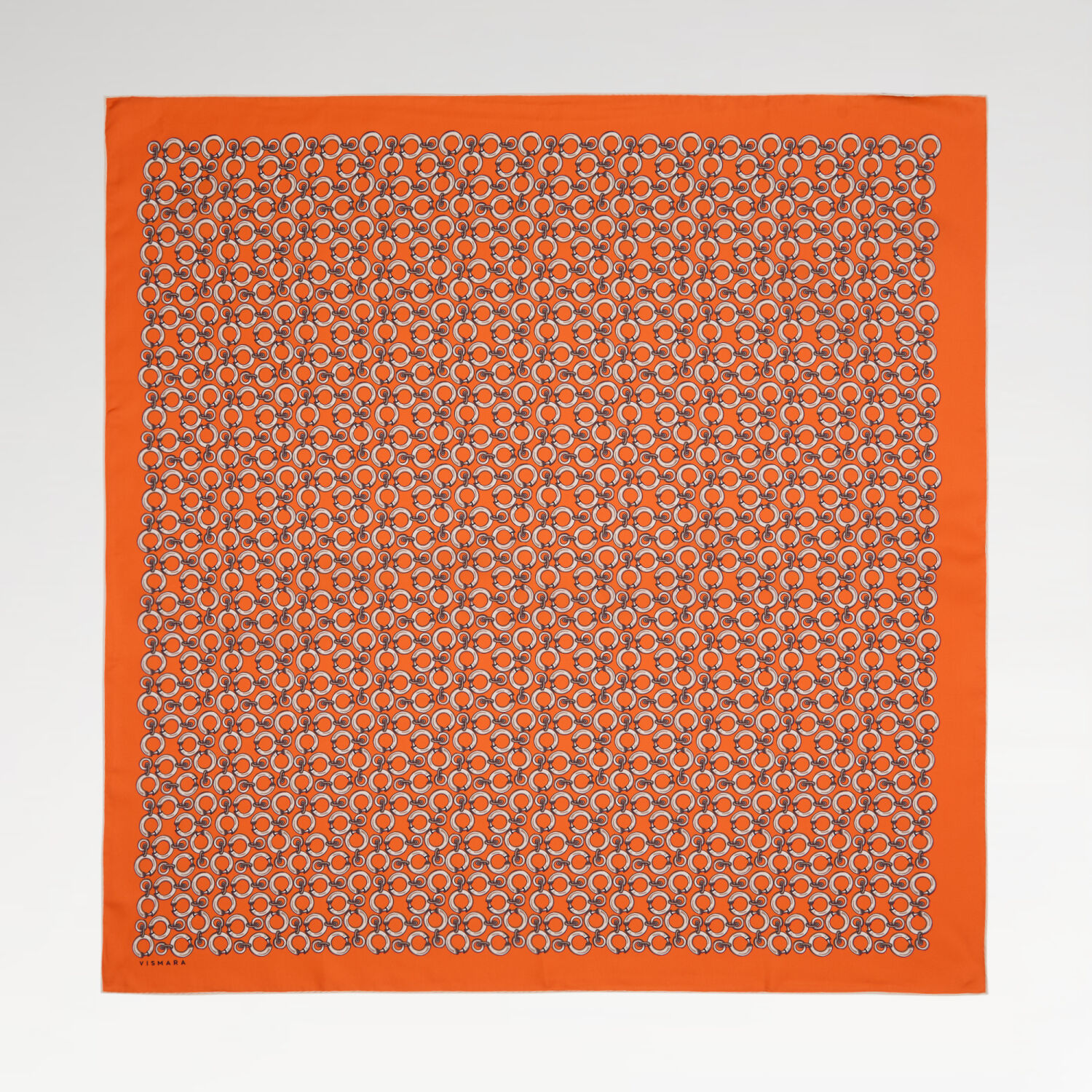 Turuncu Halkalı Zincir Desen Twill İpek Eşarp - 1