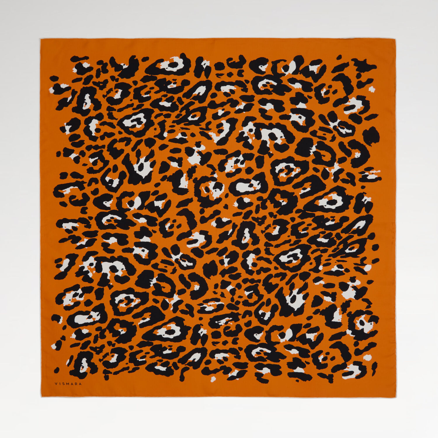 Turuncu Modern Leopar Desenli Twill İpek Eşarp - 1
