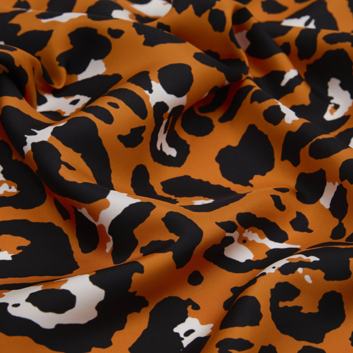 Turuncu Modern Leopar Desenli Twill İpek Eşarp - 2