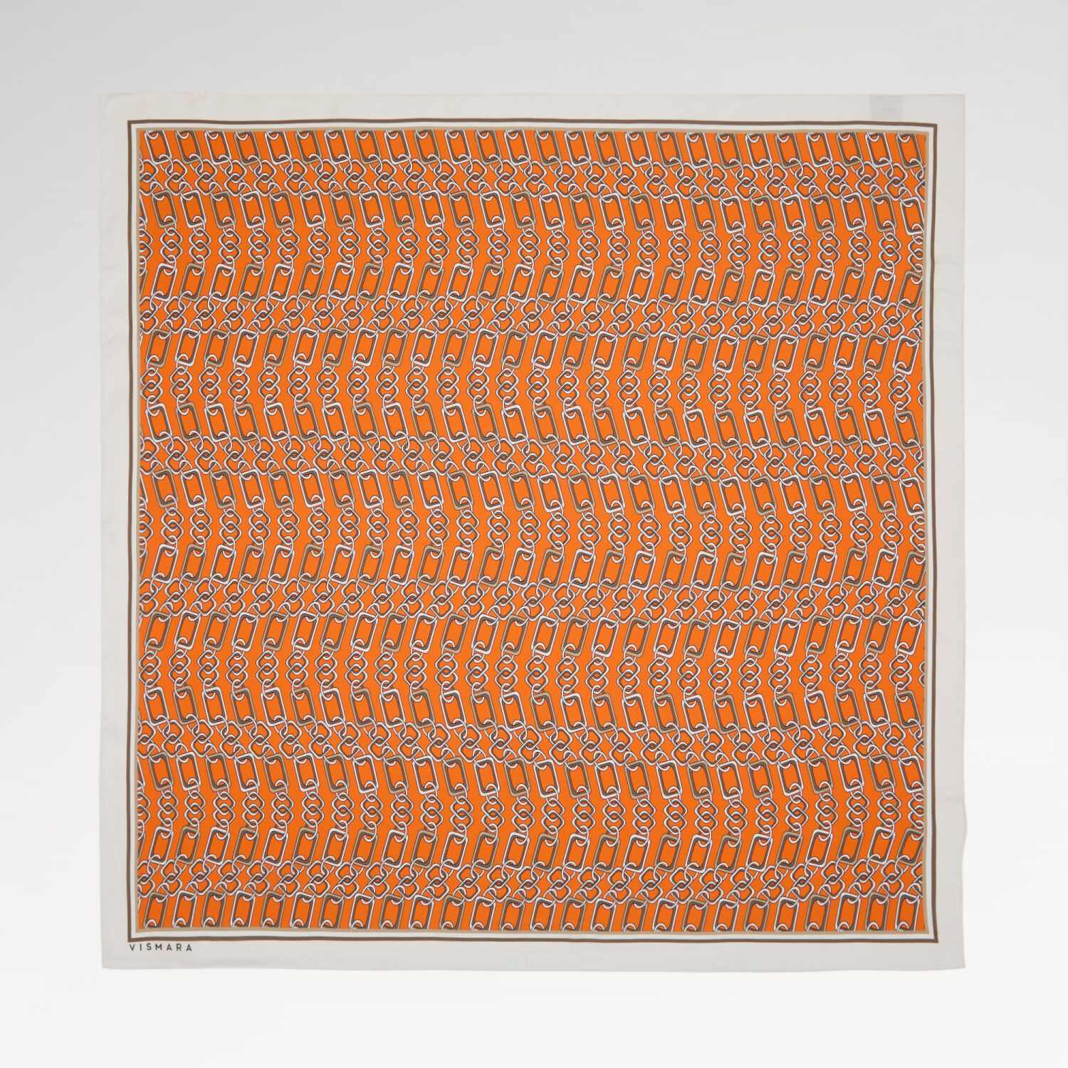 Turuncu Modern Zincir Desen Twill İpek Eşarp - 1