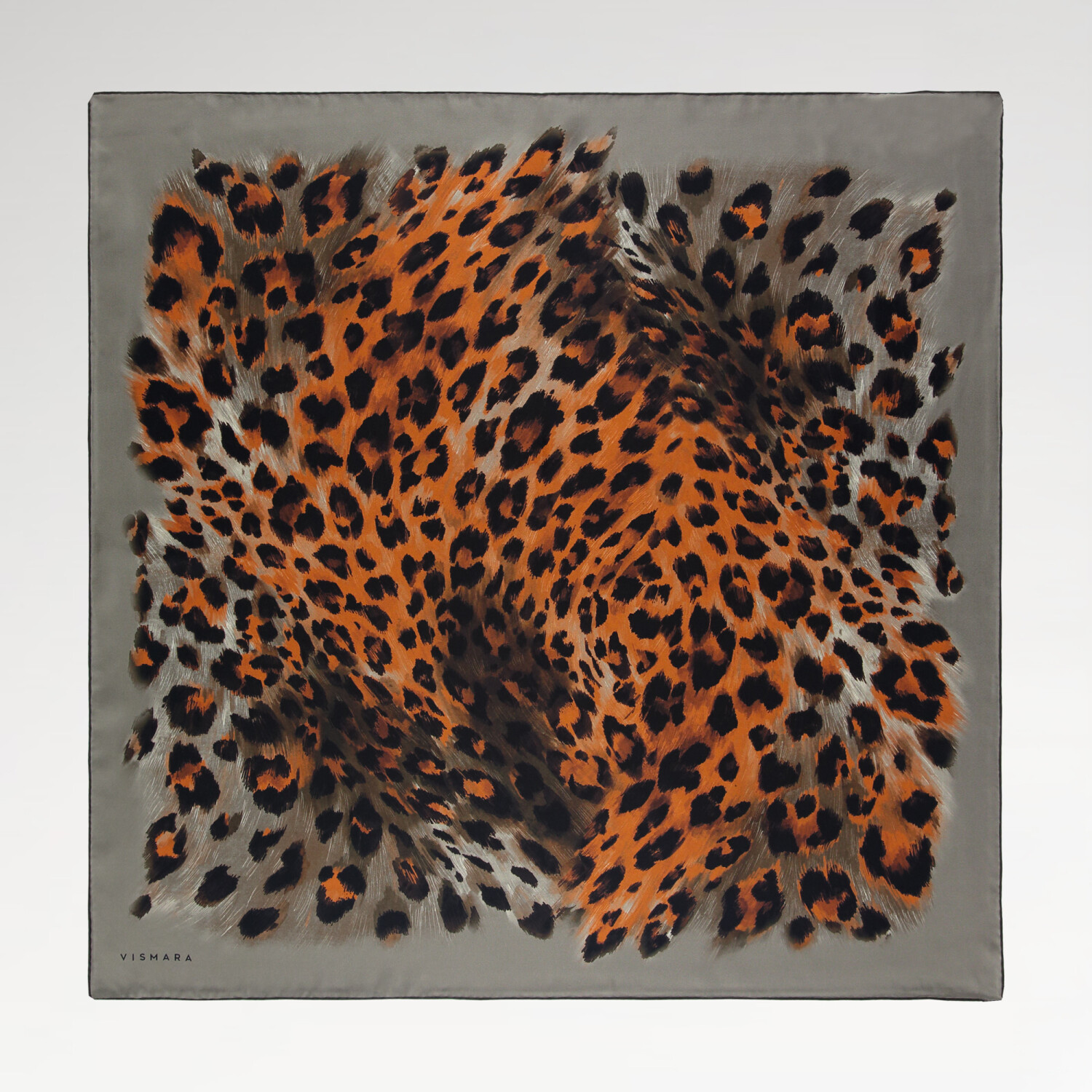 Turuncu Natural Leopar Desen Twill İpek Eşarp - 1