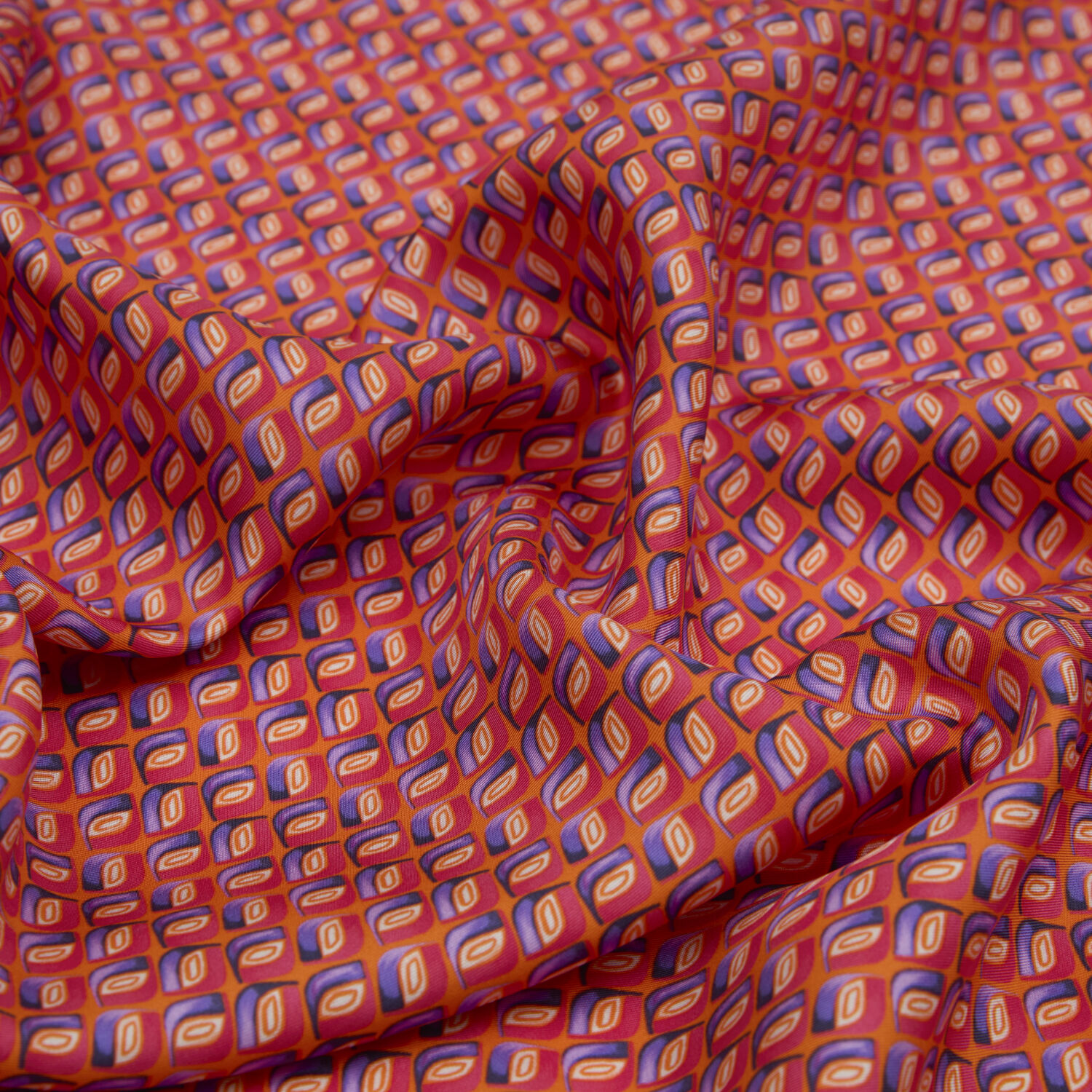 Turuncu Prizma Retro Desenli Twill İpek Eşarp - 2