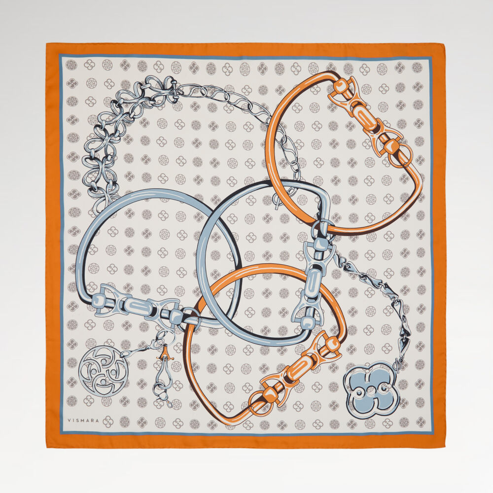 Turuncu Vismara Harness Desenli Twill İpek Eşarp