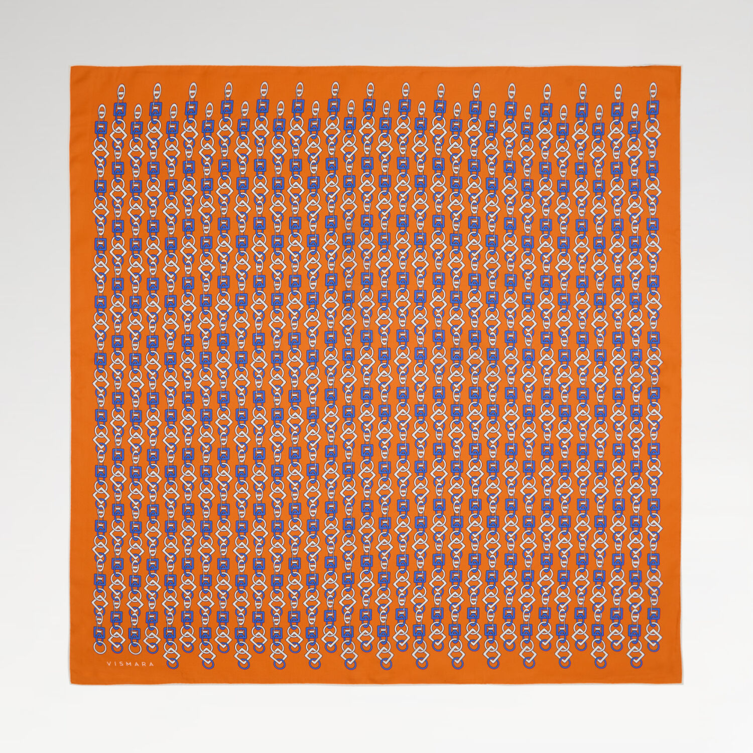 Turuncu Zincir Motif Desenli Twill İpek Eşarp - 1