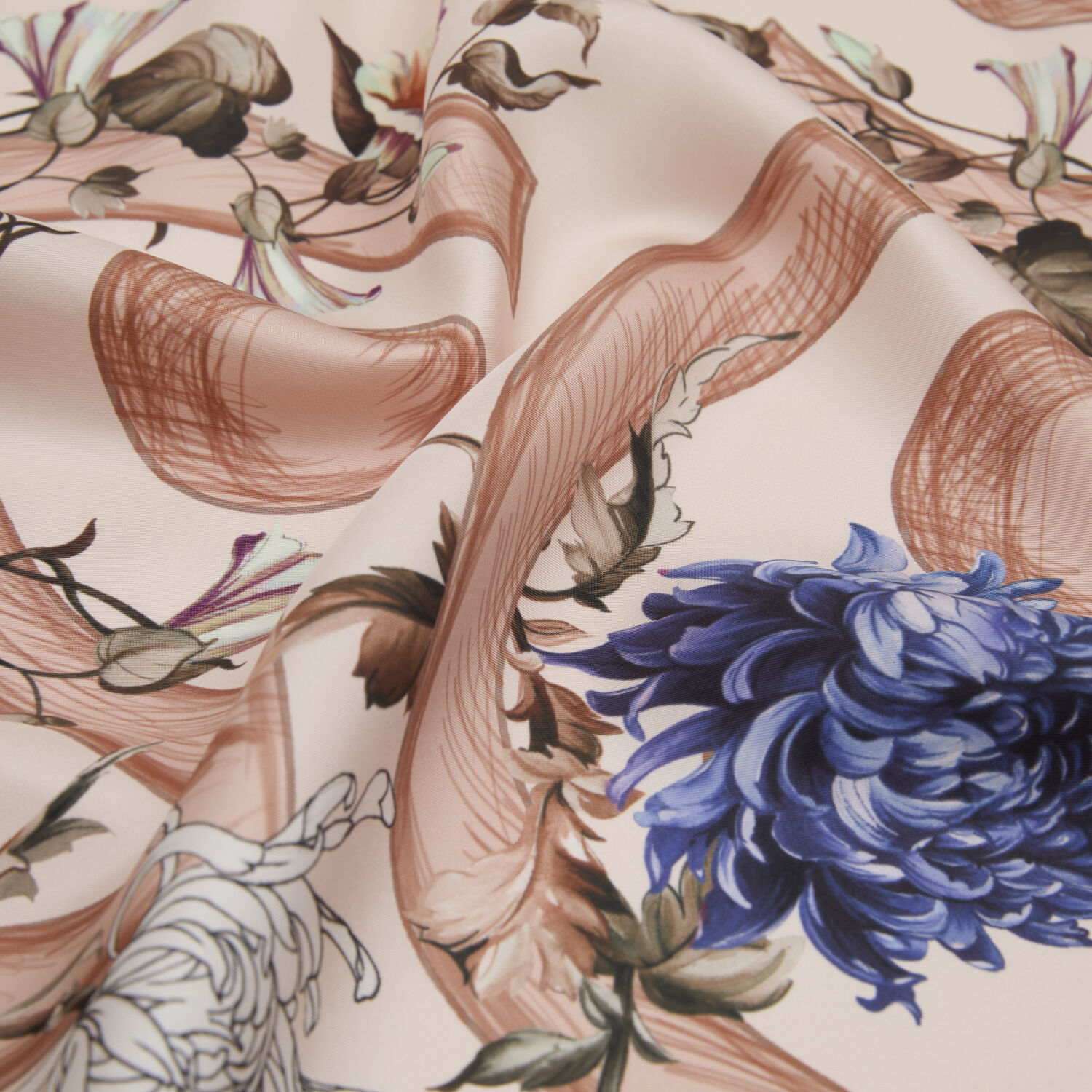 Twill Silk Square Scarf with Coral Flower Magic Pattern - 2