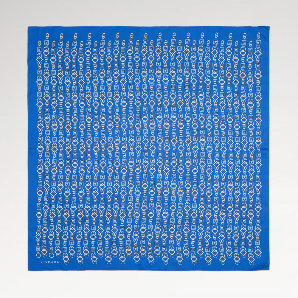 Twill Silk Square Scarf with Sax Chain Motif Pattern