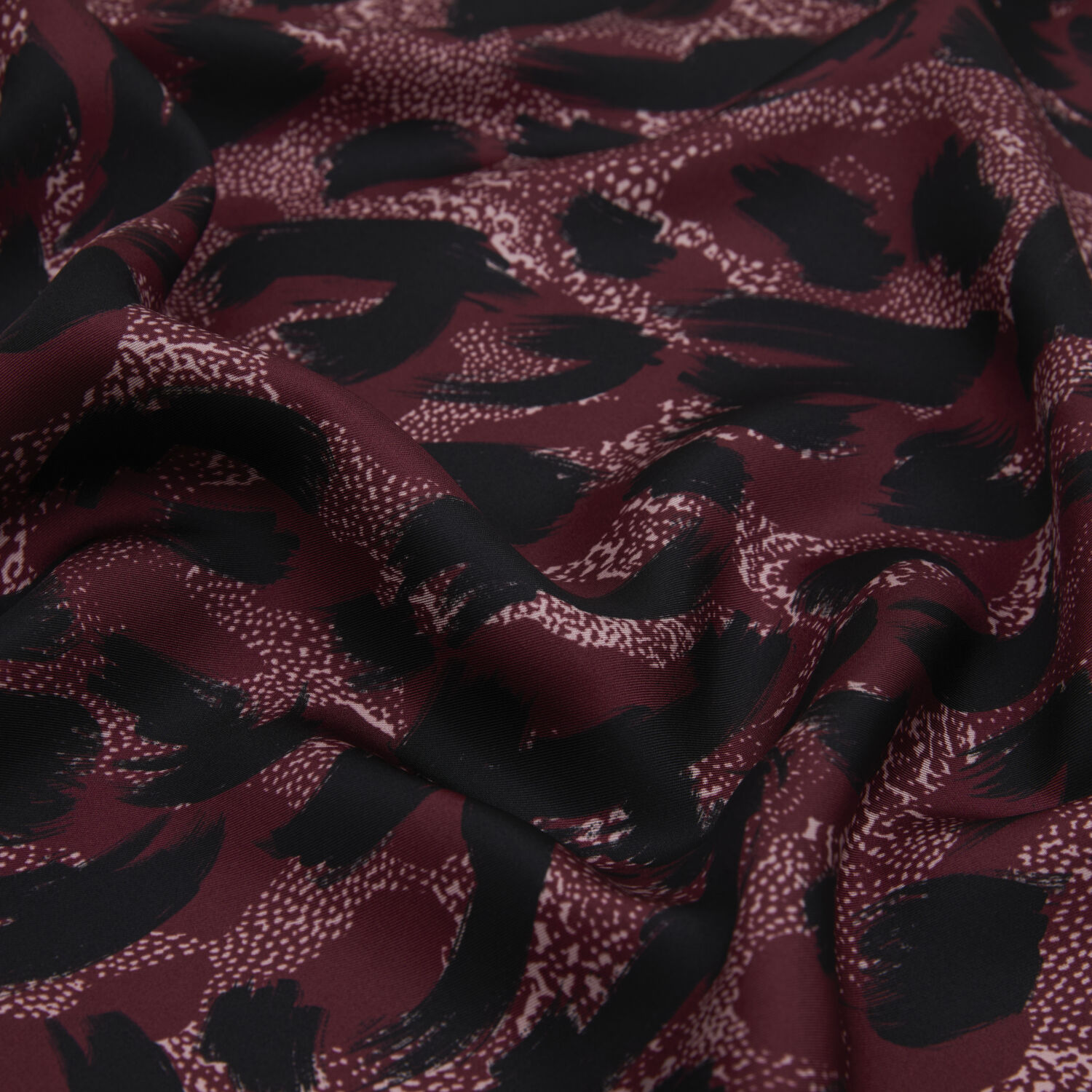 Vişne Leopar Desenli Twill İpek Eşarp - 2