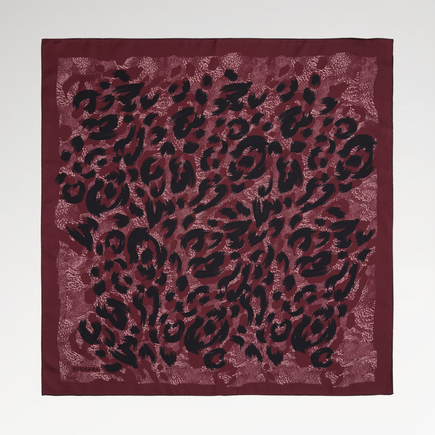 Vişne Leopar Desenli Twill İpek Eşarp - 1