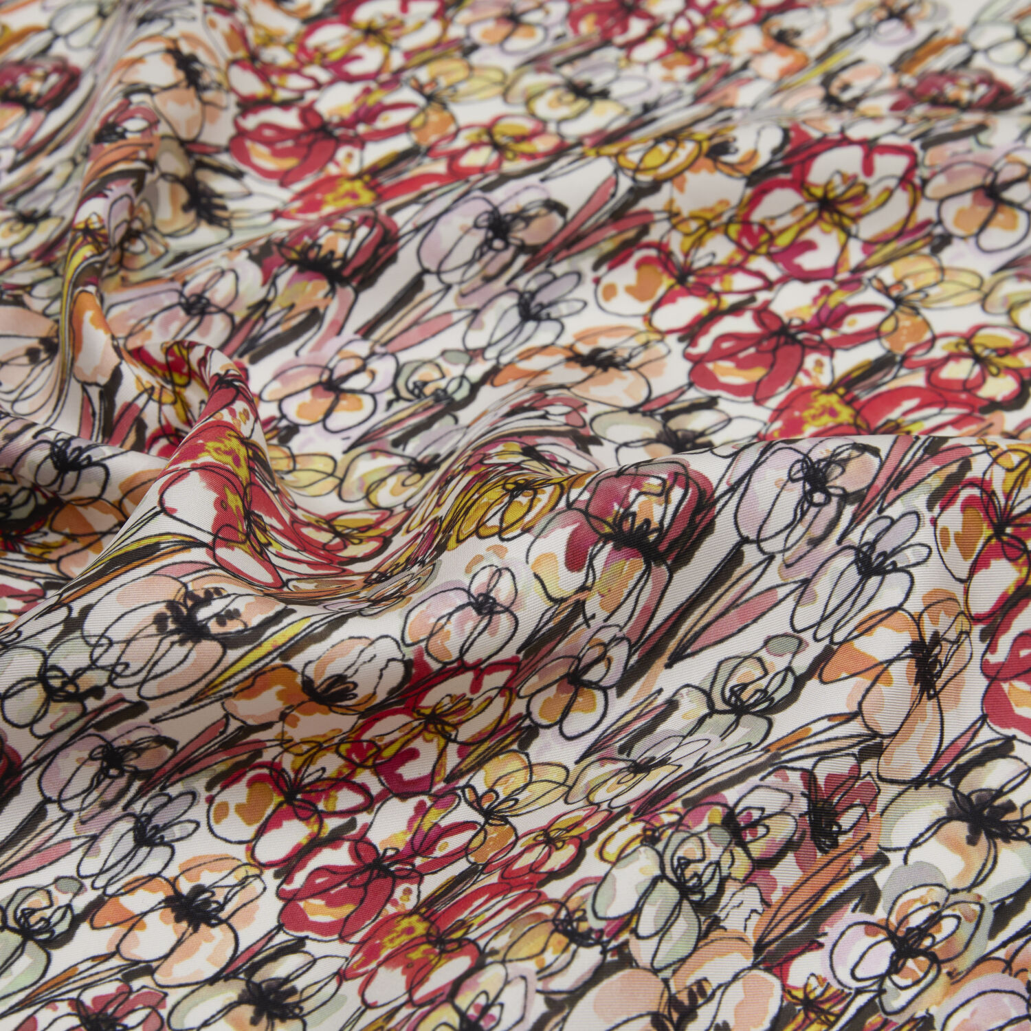 Vizon Bahar Çiçekleri Desenli Twill İpek Eşarp - 2