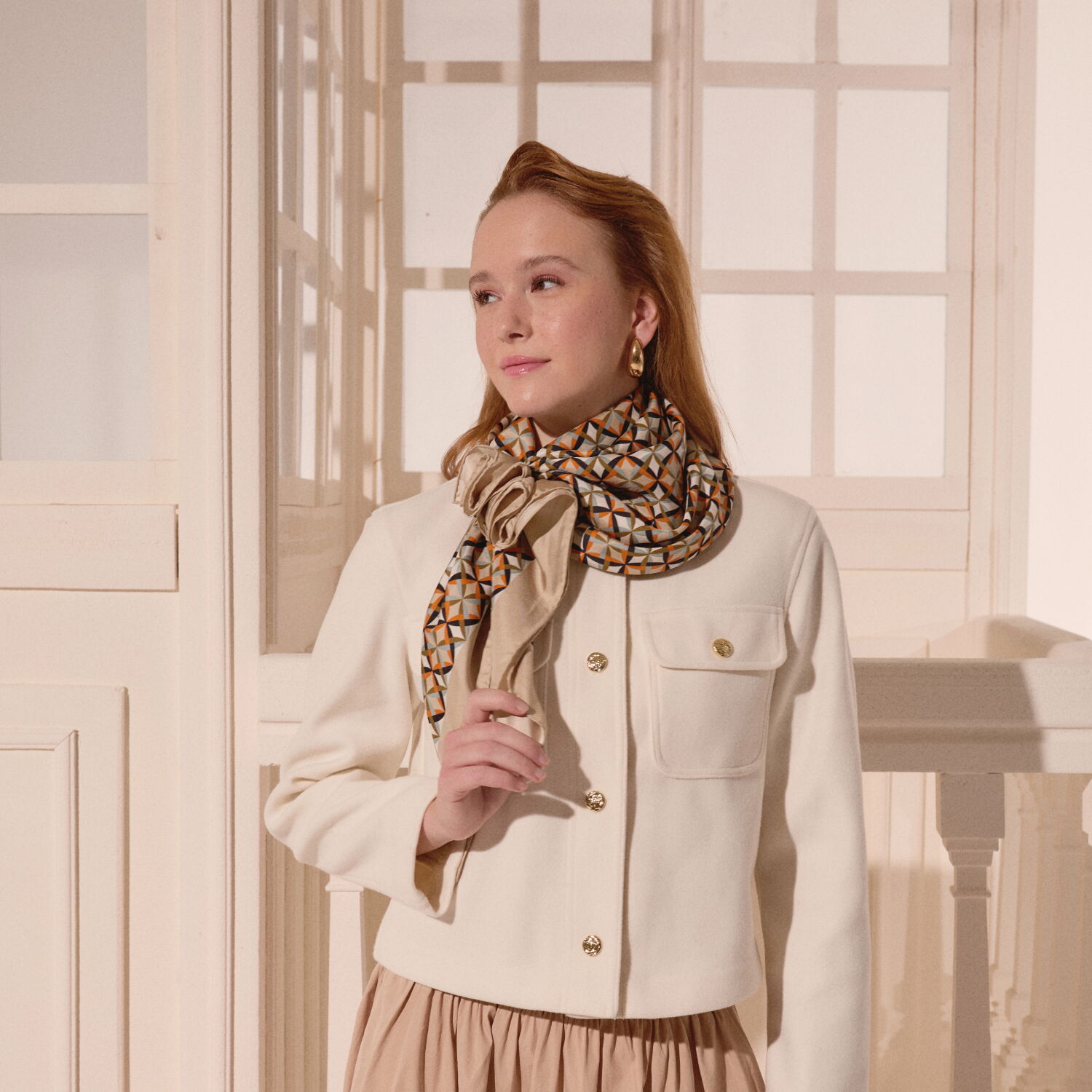 Vizon Diamond Line Retro Desen Twill İpek Eşarp - 7