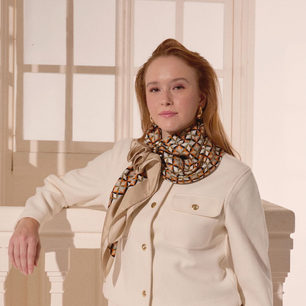 Vizon Diamond Line Retro Pattern Twill Silk Square Scarf - Vismara