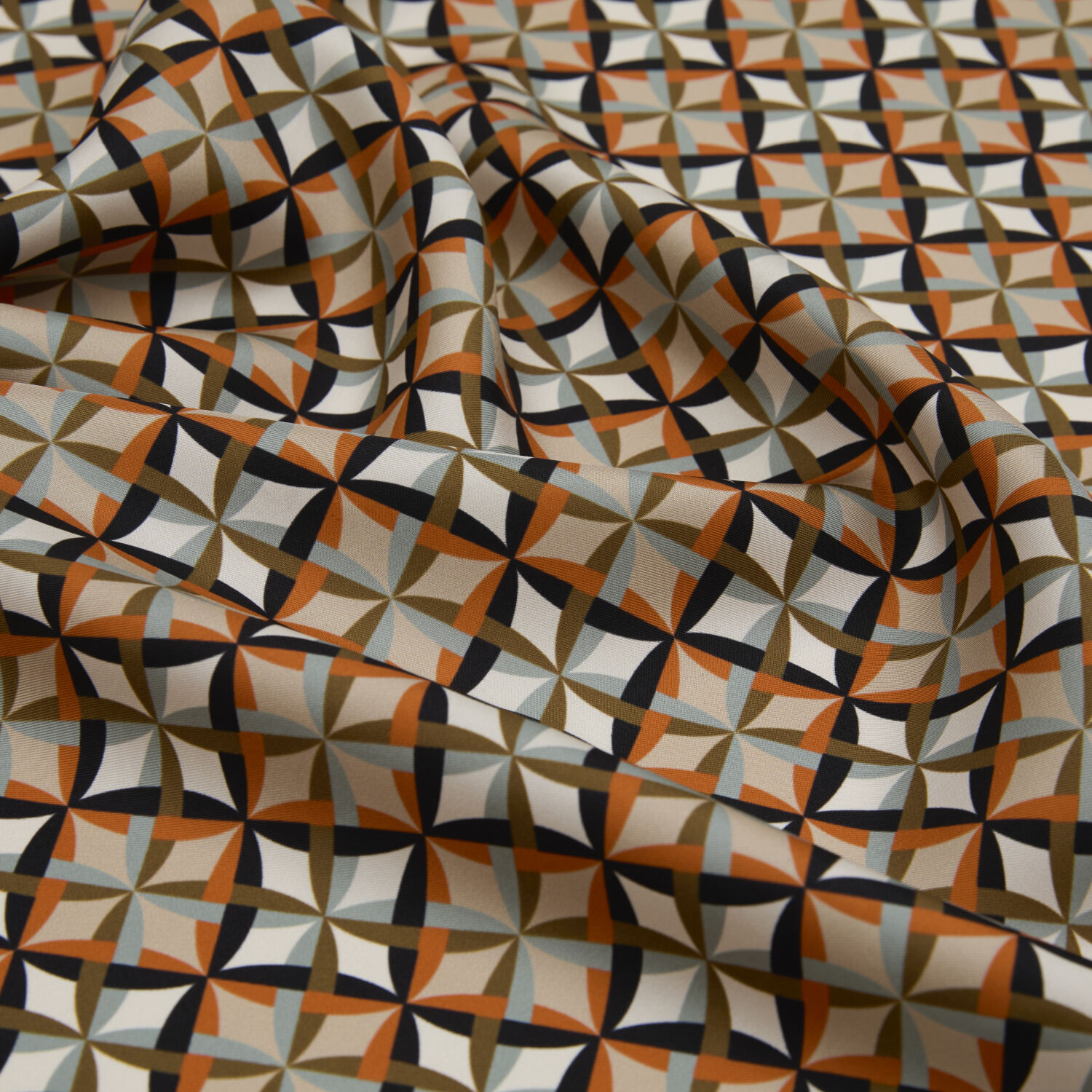 Vizon Diamond Line Retro Pattern Twill Silk Square Scarf - 2