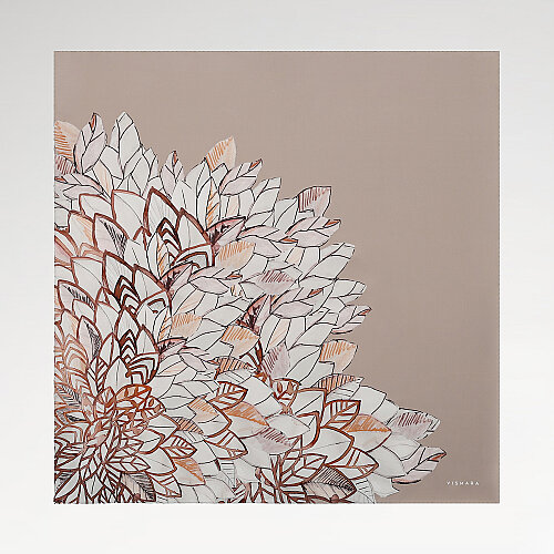 Vizon Floral Yaprak Desenli Twill İpek Eşarp