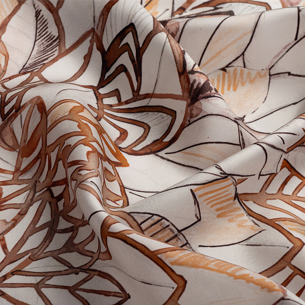 Vizon Floral Yaprak Desenli Twill İpek Eşarp - 2