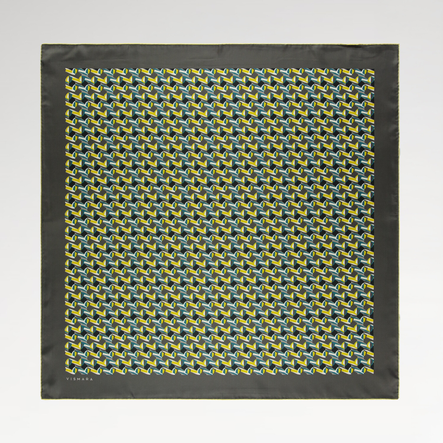 Vizon Geometrik Retro Desen Twill İpek Eşarp - 1
