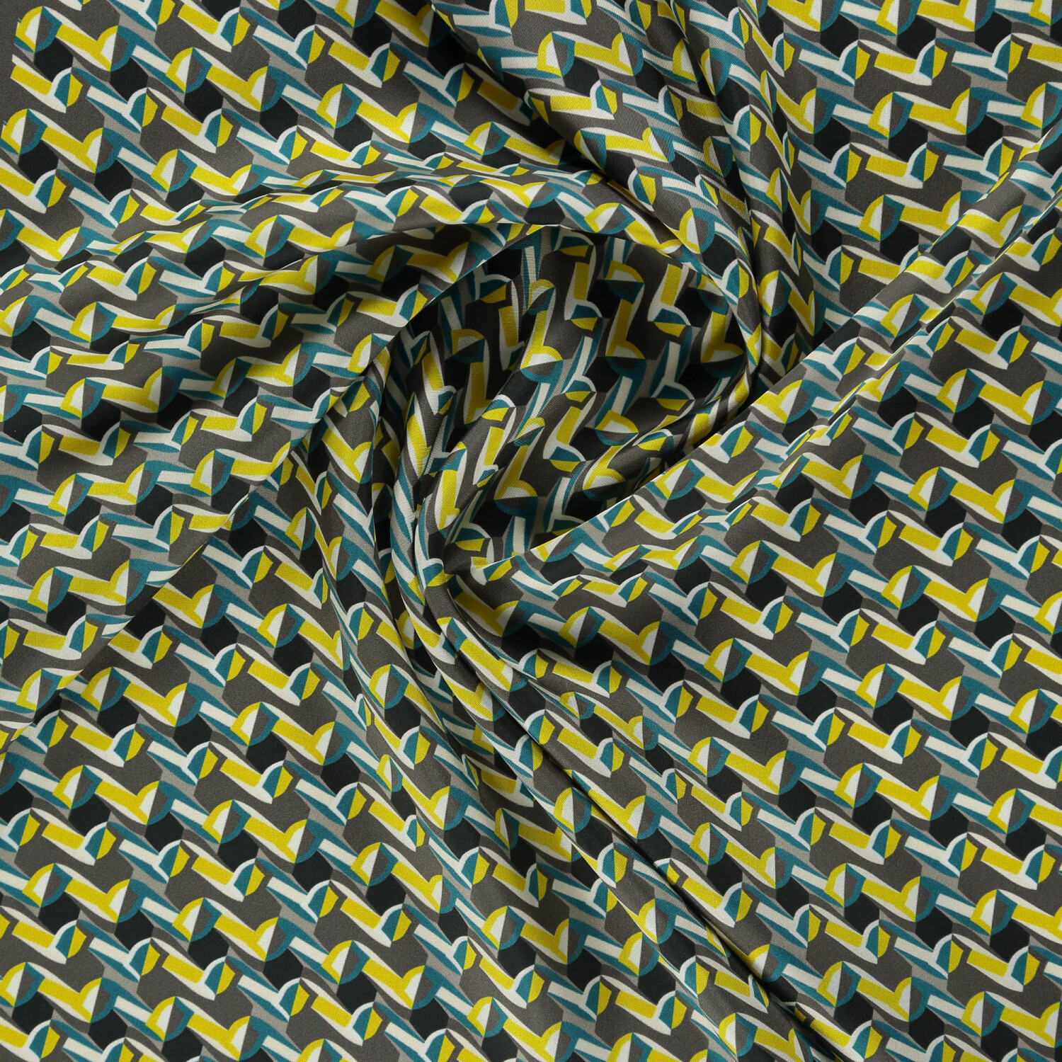 Vizon Geometrik Retro Desen Twill İpek Eşarp - 2