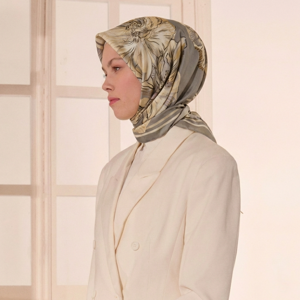 Vizon Linea Fiora Desen Twill İpek Eşarp - 3
