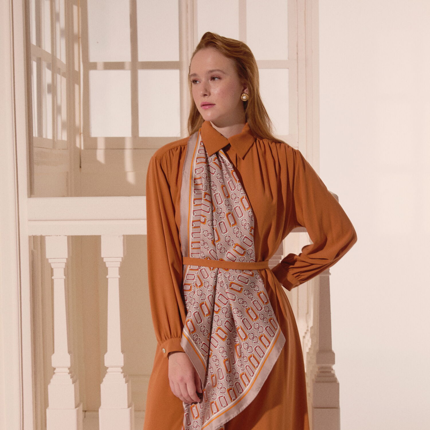 Vizon Modern Zincir Desen Twill İpek Eşarp - 3