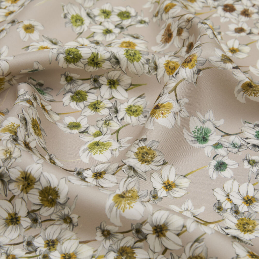 Vizon Sulu Boya Çiçek Deseni Twill İpek Eşarp - Vismara