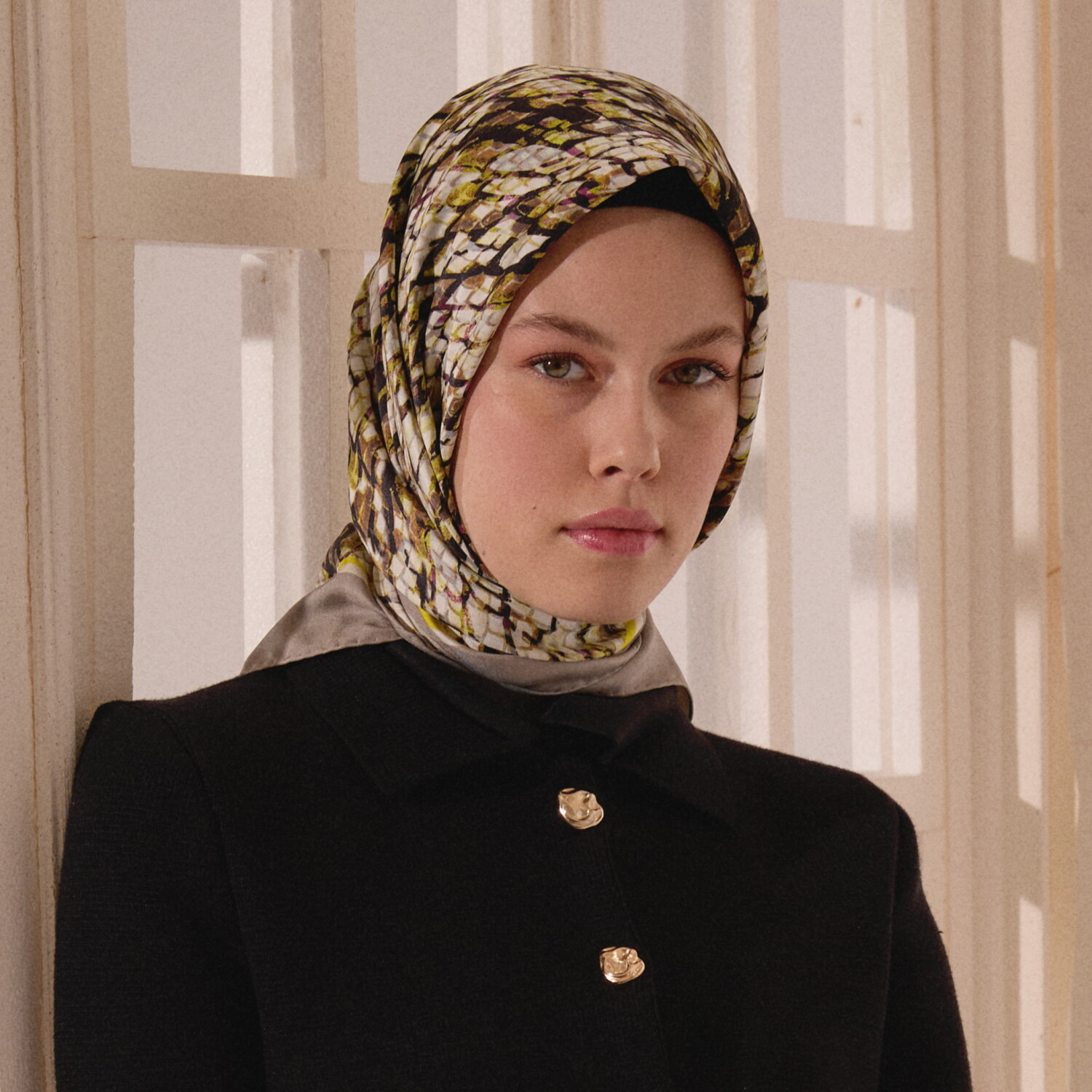Vizon Yılan Desenli Twill İpek Eşarp - 3
