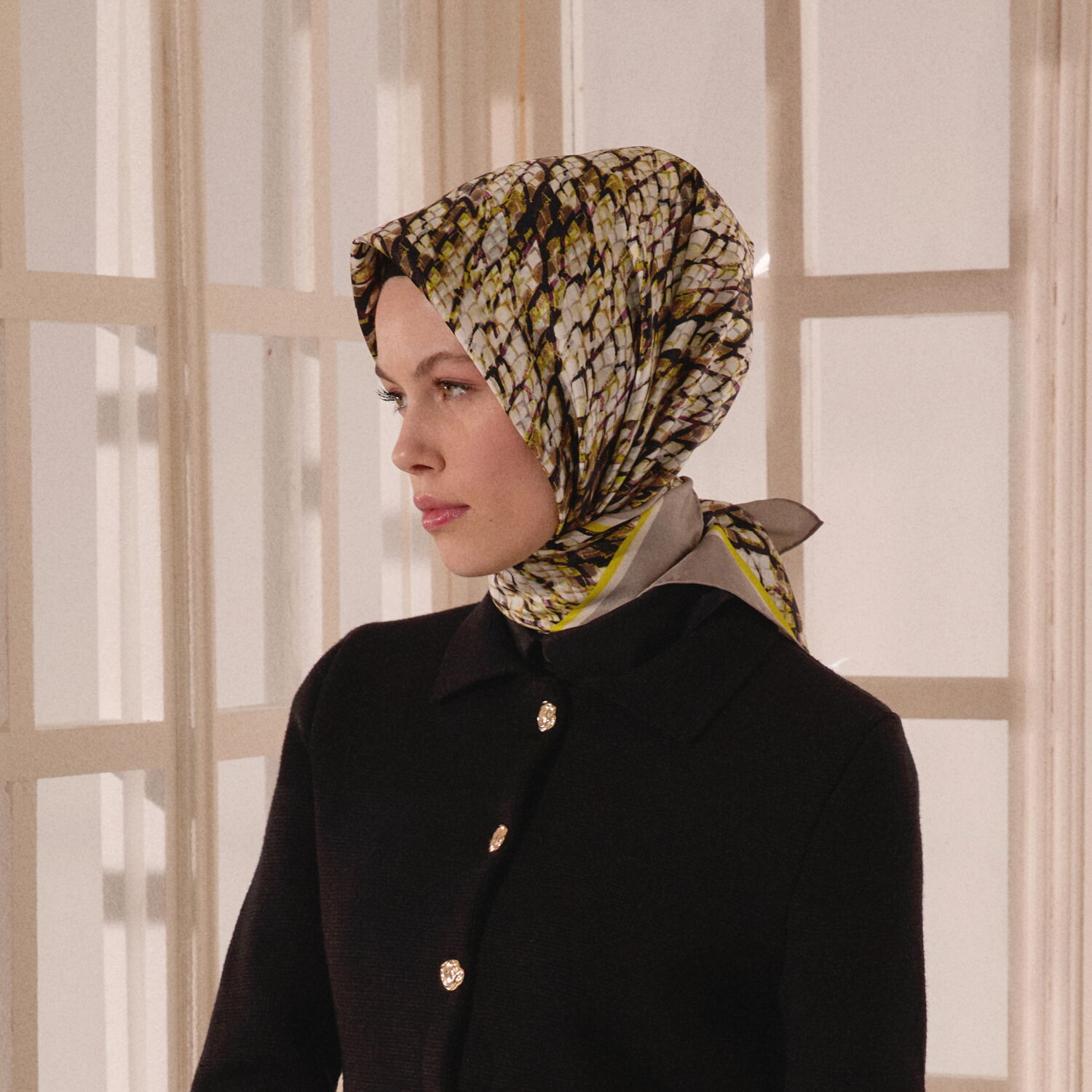 Vizon Yılan Desenli Twill İpek Eşarp - 5
