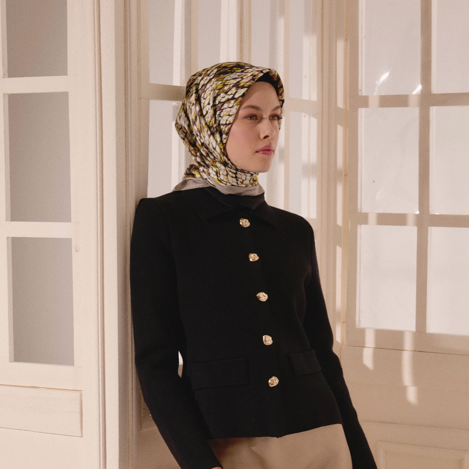 Vizon Yılan Desenli Twill İpek Eşarp - 4