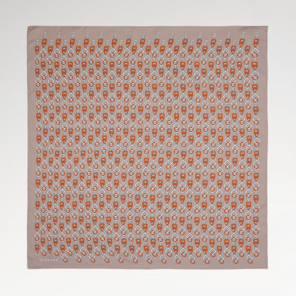 Vizon Zincir Motif Desenli Twill İpek Eşarp