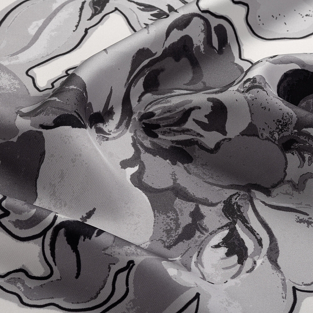 White Abstract Flora Patterned Twill Silk Square Scarf - 2