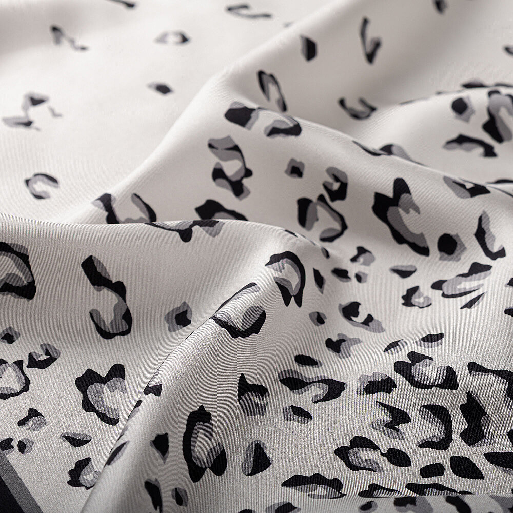 White Abstract Leopard Print Silk Scarf - 3