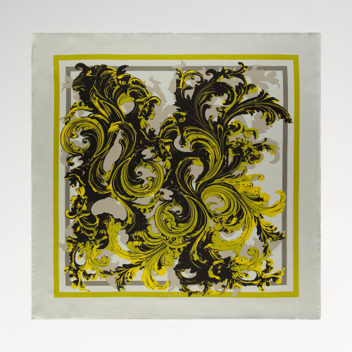 White and Aqua Green Baroque Ivy Patterned Silk Square Scarf