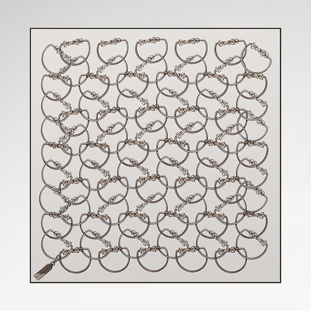 White Chain Pattern Silk Square Scarf - 1