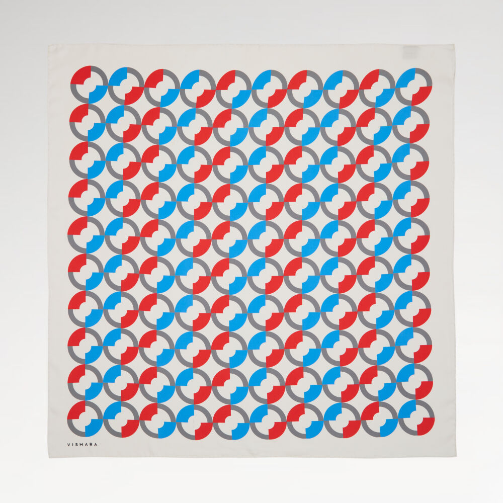 White Circle Patterned Twill Silk Square Scarf