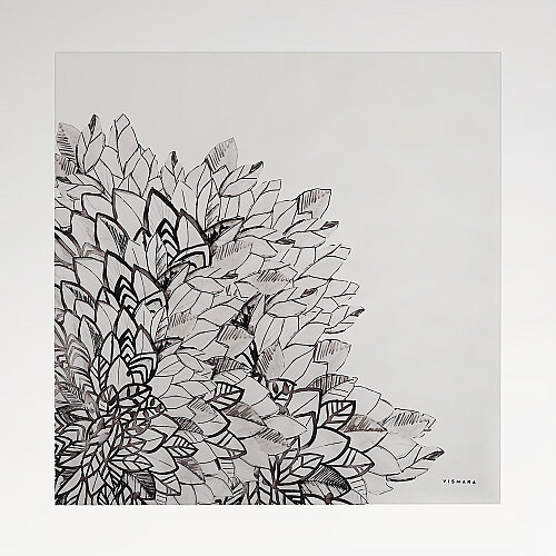 White Floral Leaf Pattern Twill Silk Square Scarf