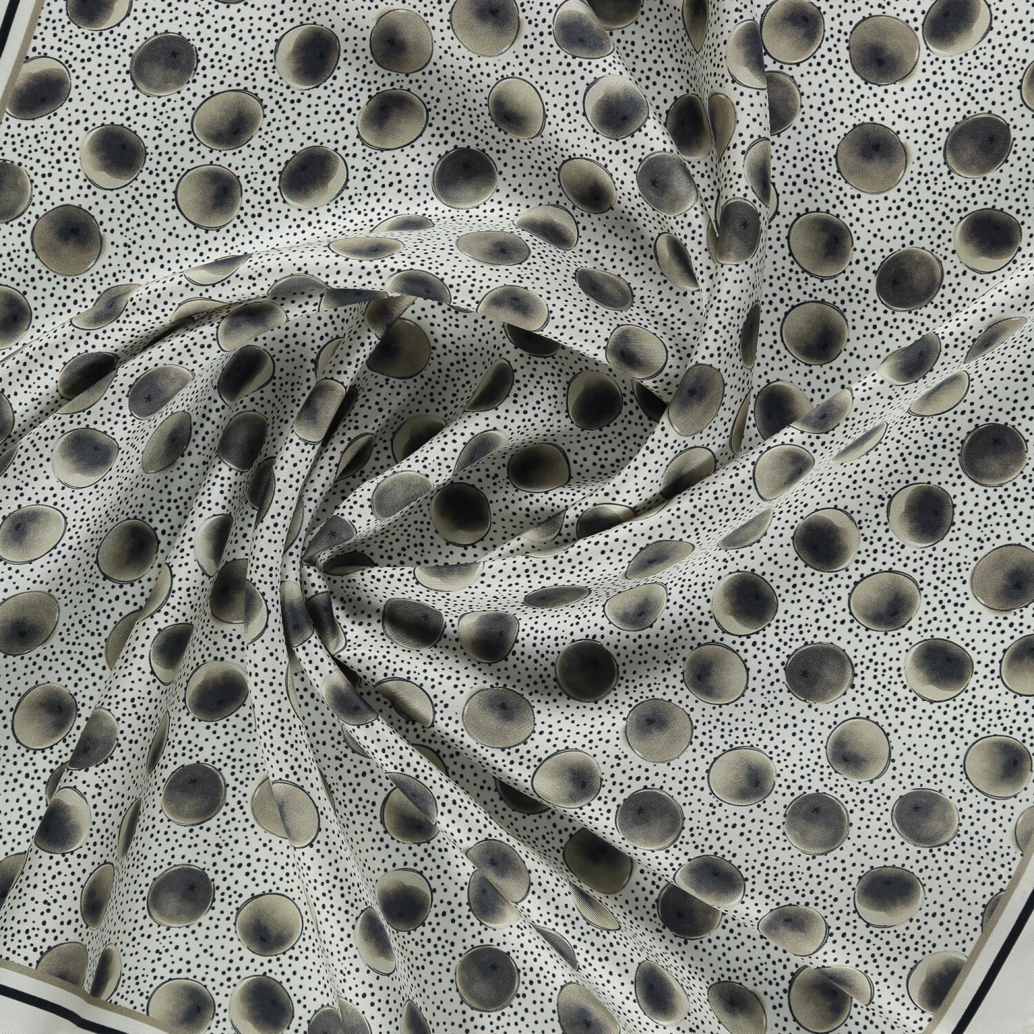 White Gray Artistic Dot Pattern Twill Silk Square Scarf - 2