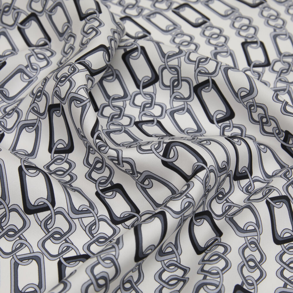 White Modern Chain Pattern Twill Silk Square Scarf - Vismara